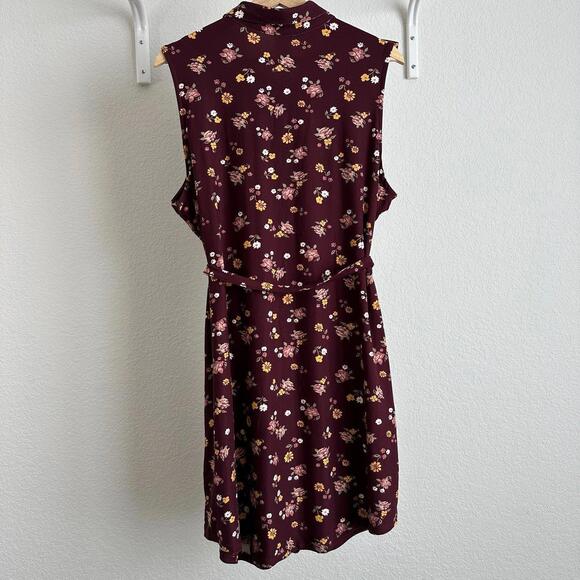 XXL Women’s No Boundaries Floral Button Down Mini Dress - Maroon Yellow Pink - Picture 2 of 4